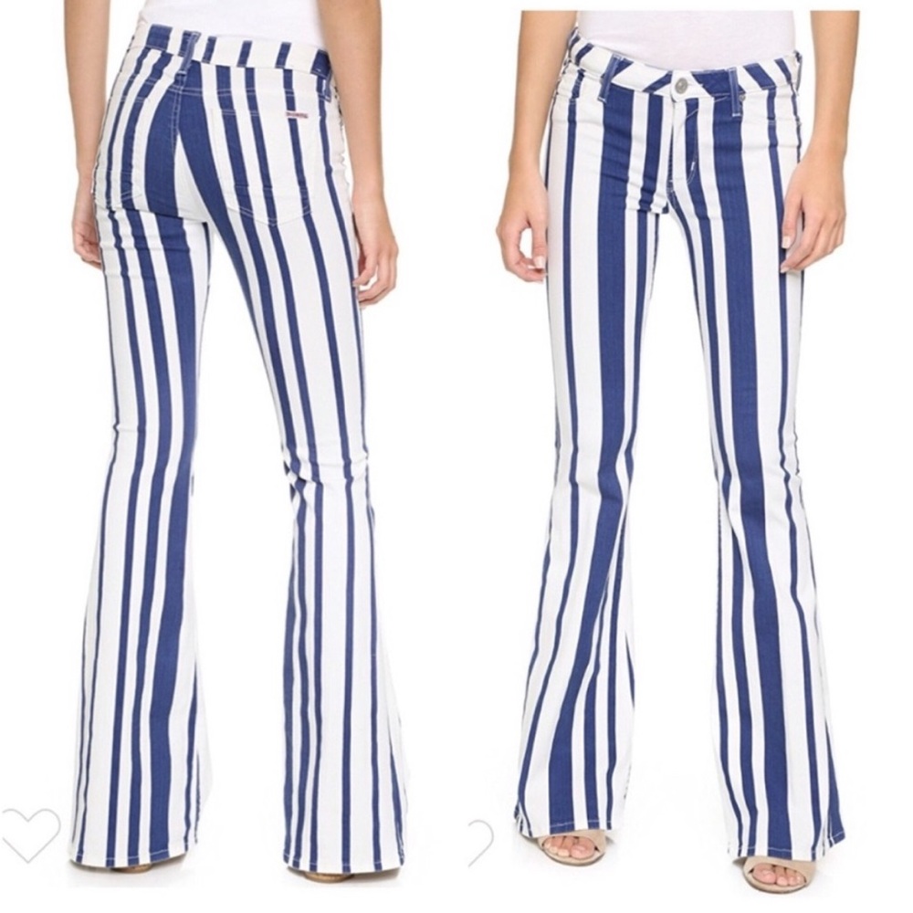 Hudson Jeans MIA 5 pocket Blue and White Striped Flare Jeans